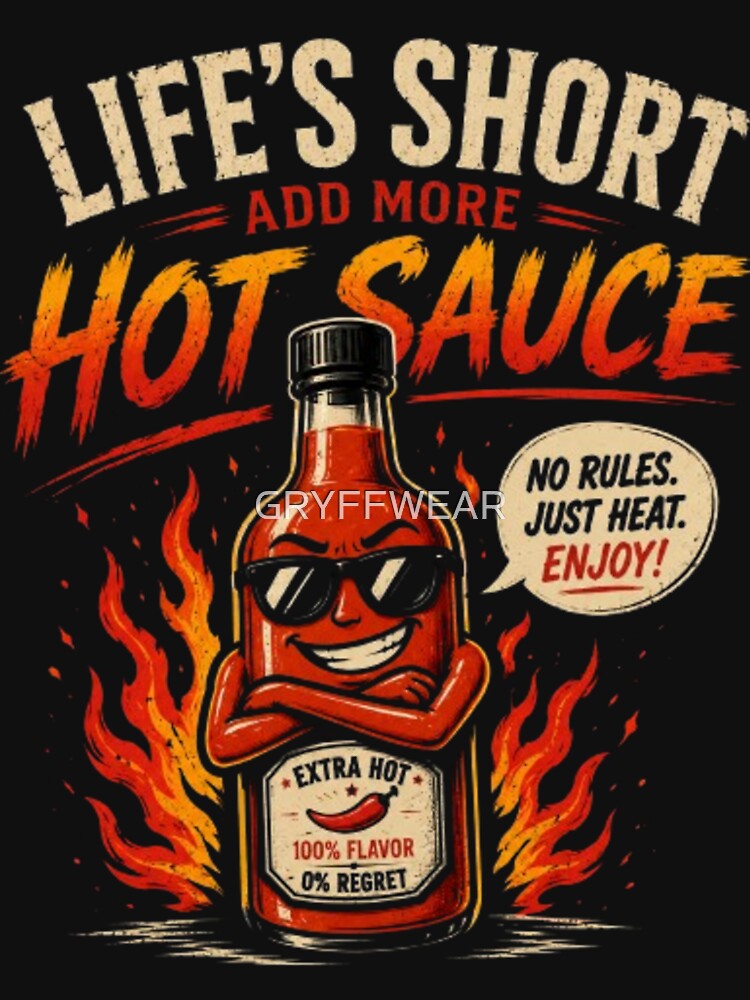 Life's Short, Add More Hot Sauce – Funny Spicy Food Lover Cartoon Design by GRYFFWEAR