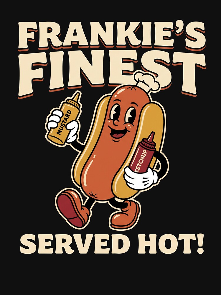 Frankie's Finest Served Hot Vintage Hotdog Cartoon by TeNovaStudio