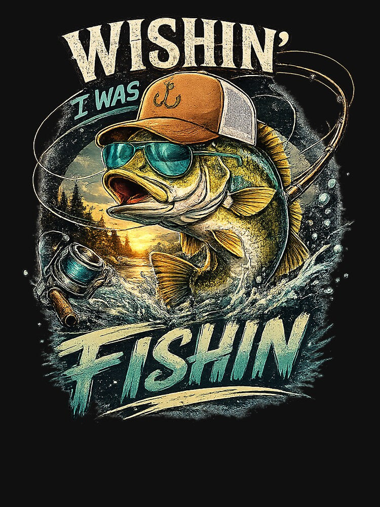 Wishin' I was Fishin Bass Fishing Boys Graphic Sunglasses by OlakunleOloroz