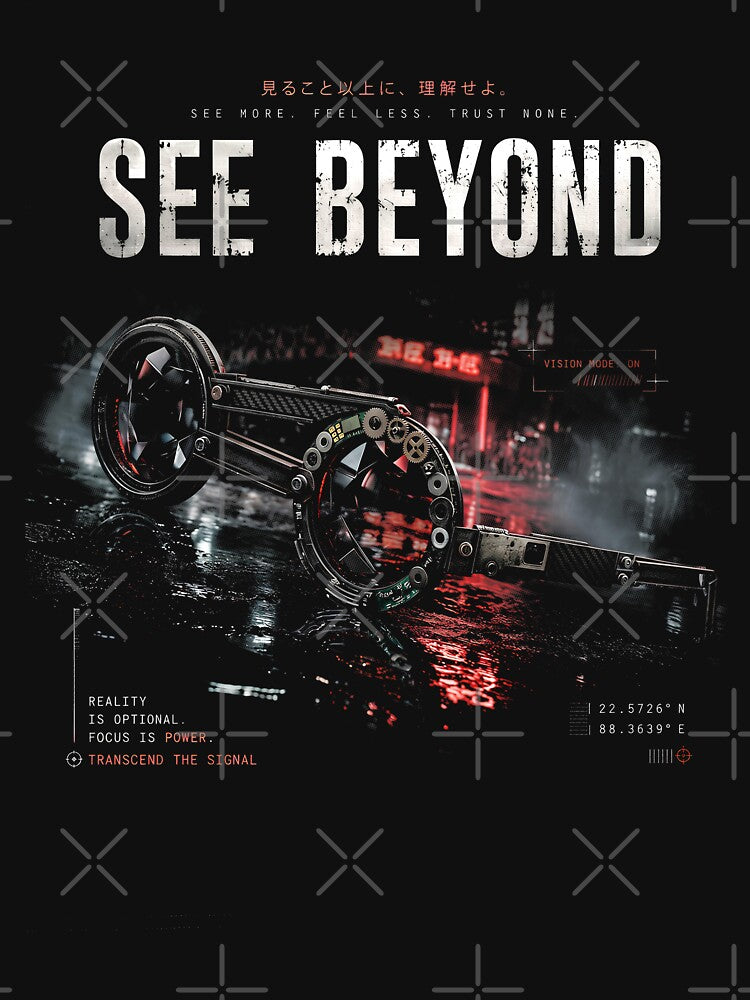 Cyberpunk Techwear Goggles See Beyond Black Streetwear T-Shirt by IXM_CREATION