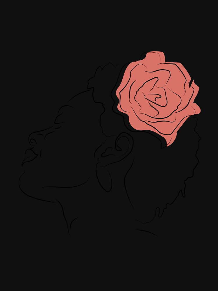 Sensual Girl With Red Rose Flower LIne Art by ElenaArtDesign