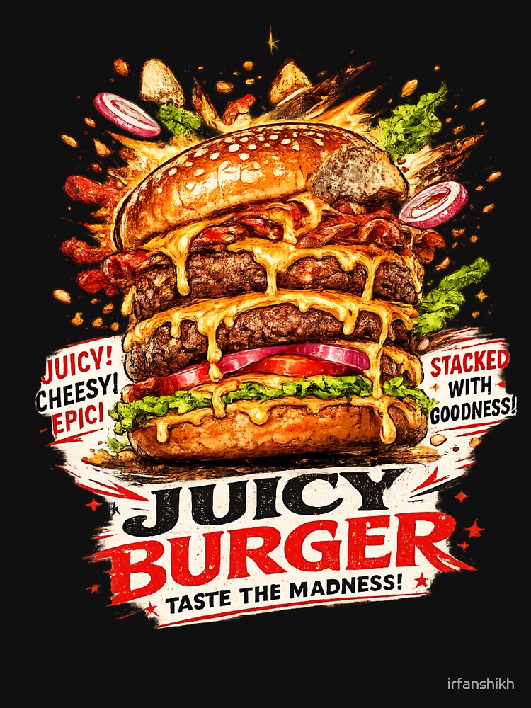 Juicy Burger: Taste The Madness Explosive Flavor Cheeseburger by irfanshikh