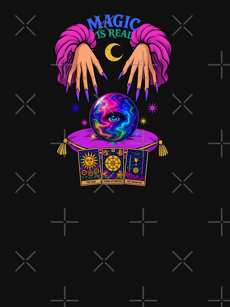 Magic Is Real Tarot Crystal Ball with Mystic Hands Aesthetic T-Shirt by Aimetoi