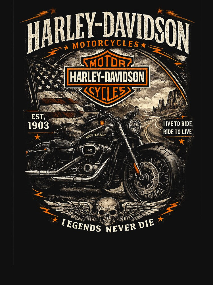 Harley Built for Freedom Live to Ride — Legends Never Die by IronRoadCo