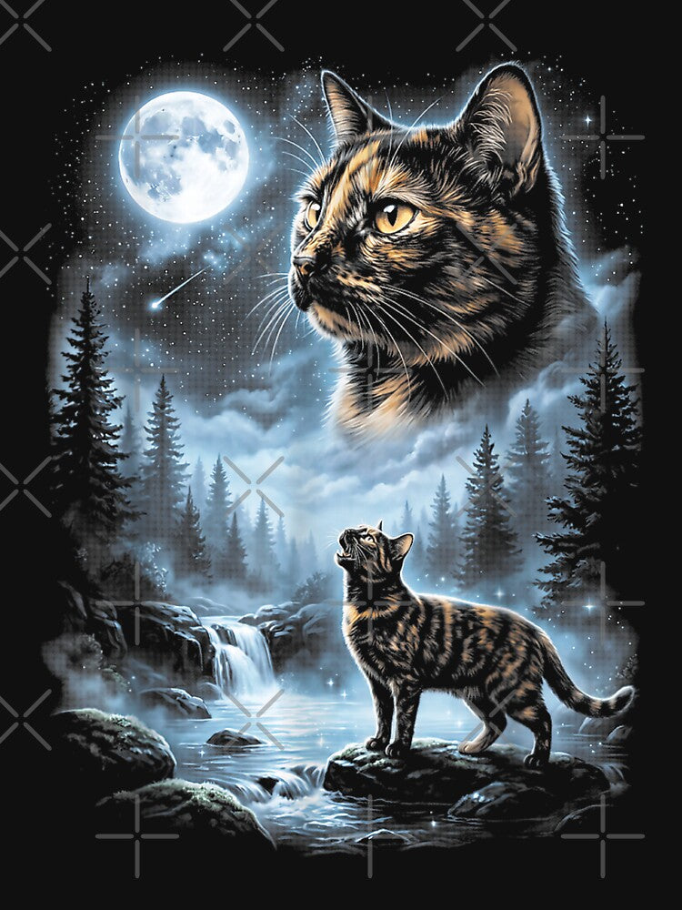 Tortoiseshell Cat Howling At The Moon 90s Retro Vintage by studiopekepeke