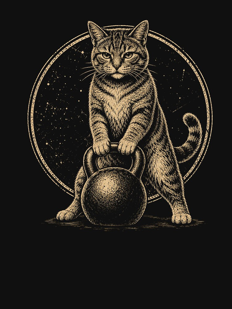 Vintage Strong Cat Kettlebell Fitness Retro by Moizento