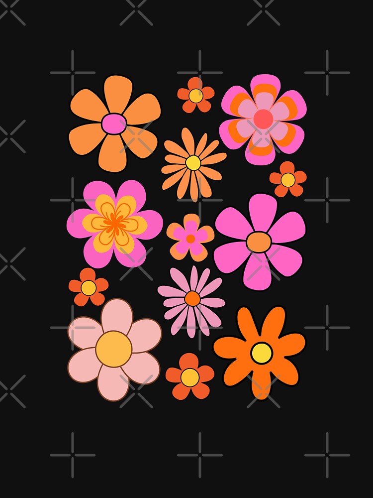 Orange, Pink , Retro Style Funky Floral Design by CreativeCanvas8