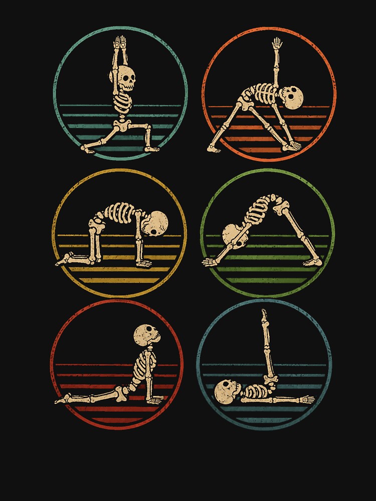 Retro Skeleton Yoga Poses Vintage Fitness Meditation by Moizento