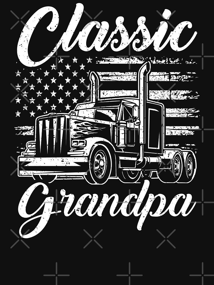 Classic Grandpa Trucker Semi Truck Vintage Distressed American Flag by Dmetalx Art Apparel