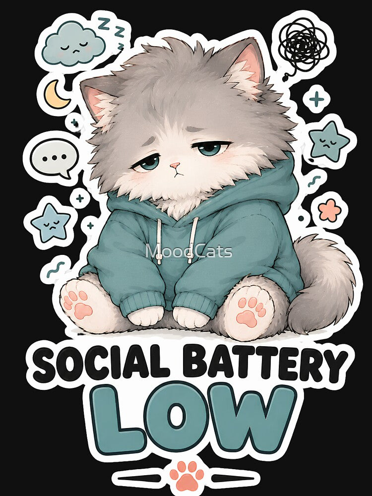 Social Battery Low Cute Tired Cat Sticker by MoodCats