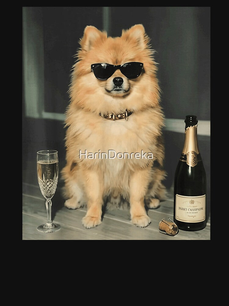 Cute Pomeranian Dog Wearing Cool Sunglasses Drinking Luxury Champagne Celebration Graphic by HarinDonreka
