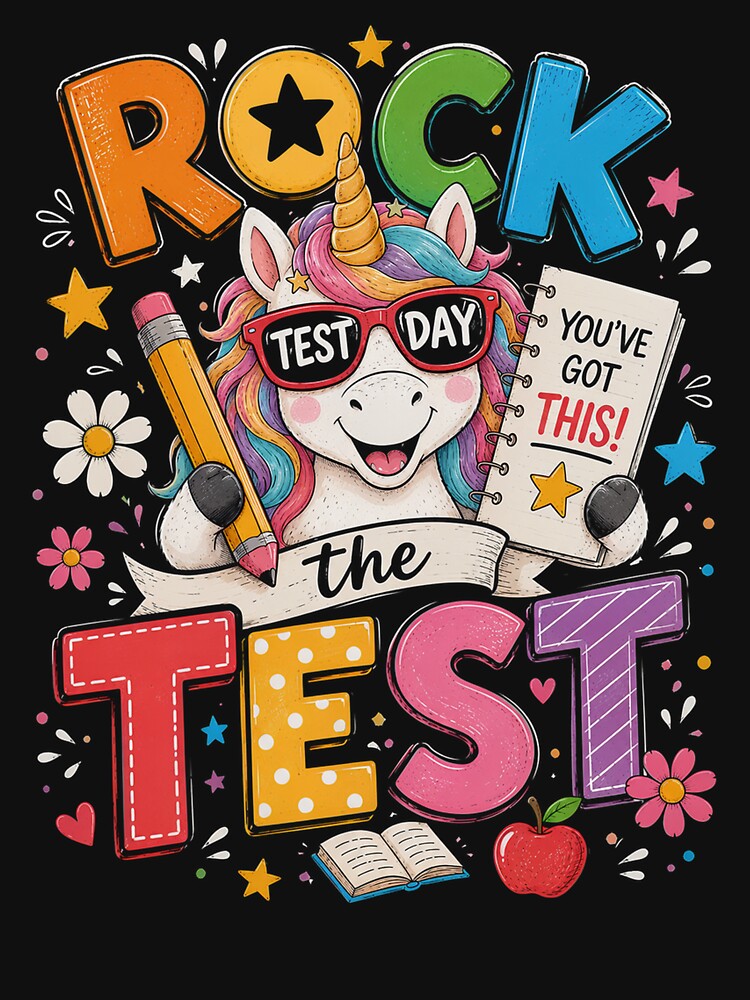 Rock The Test Day Funny Unicorn Exam Testing Day School by OlakunleOloroz
