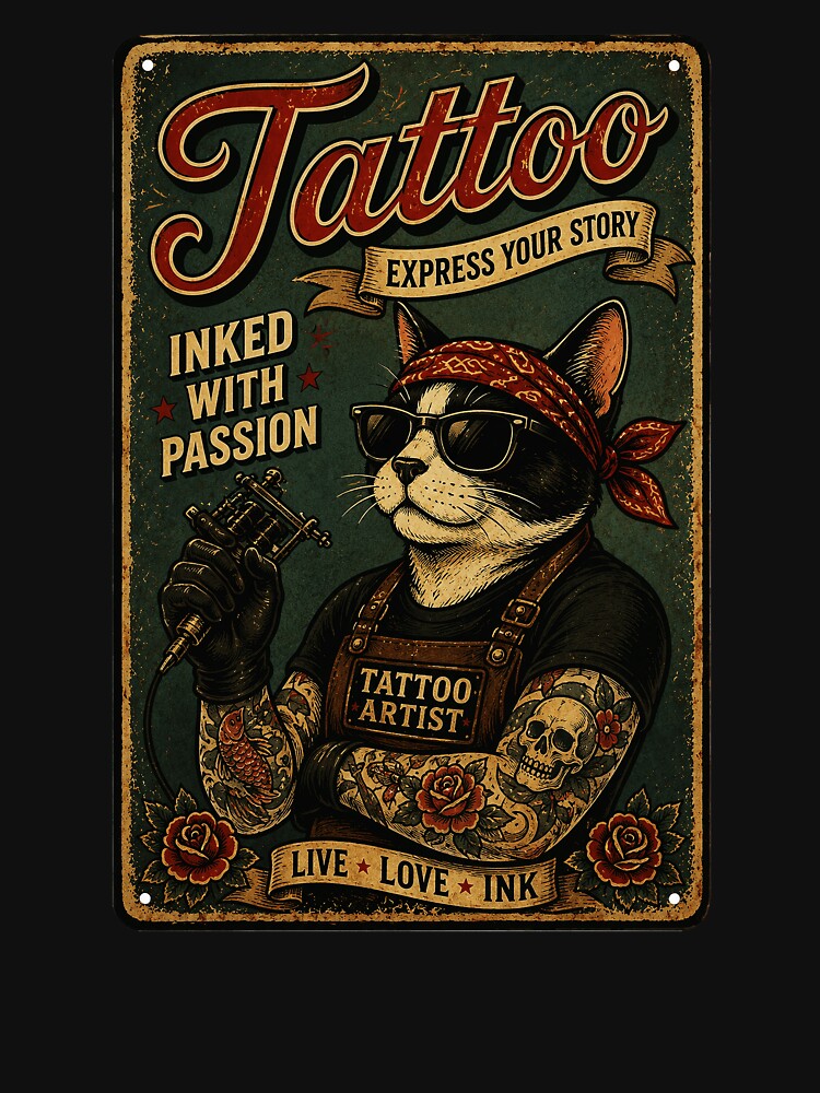 Vintage Tattoo Cat Artist Retro Ink Culture Streetwear by Modaozushi216