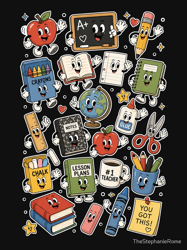 Cute Teacher Pattern Collection | Rubber Hose Style School Supplies Cartoon Design by TheStephanieRome