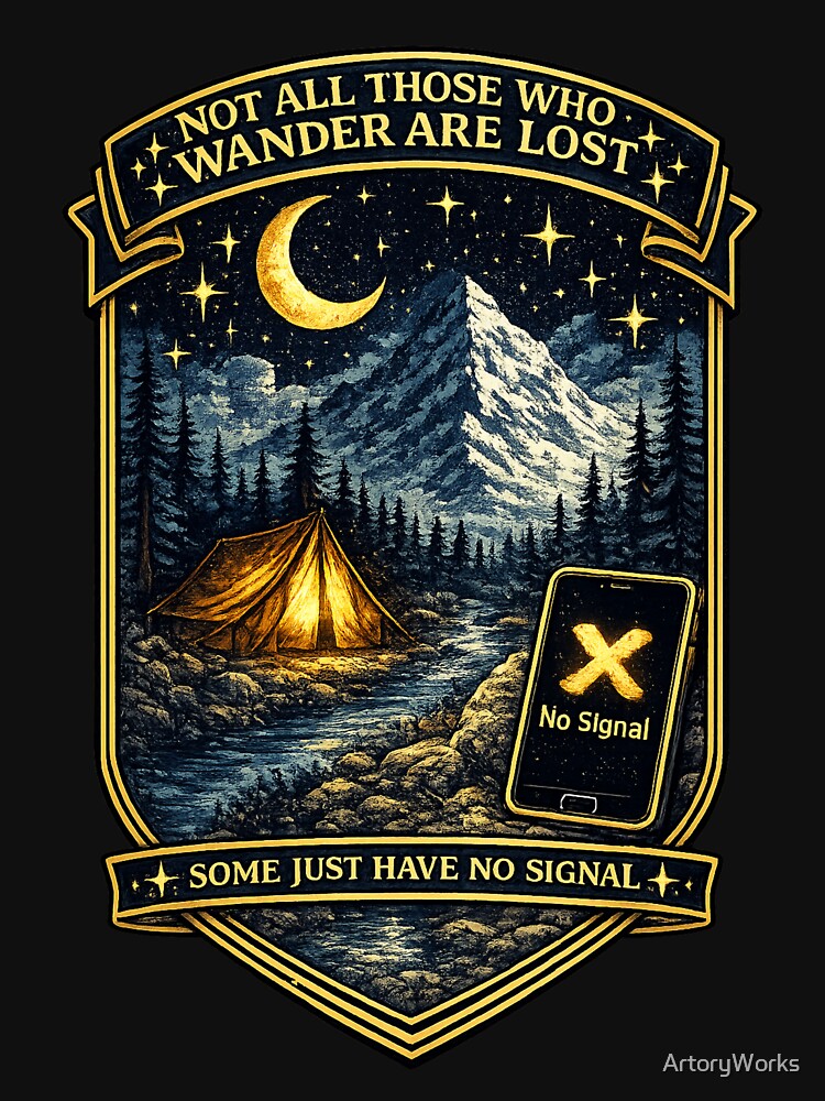 Not All Those Who Wander Are Lost — Some Just Have No Signal Camping Badge Art by ArtoryWorks