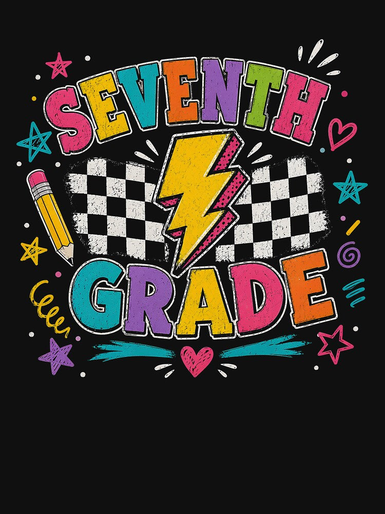 Seventh Grade Lighting Bolt Pencil Retro 7th Grade Teacher by OlakunleOloroz