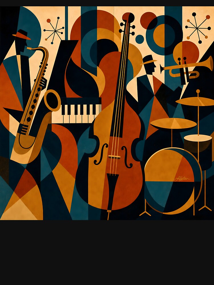 Mid Century Modern Jazz Abstract Art by Lee Hiller Designs