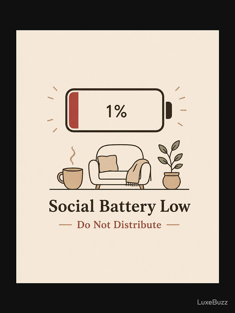 Social Battery Low PNG | Proud Introvert Wall Art | Minimal Line Art | Funny Introvert Shirt Design | Digital Download by LuxeBuzz