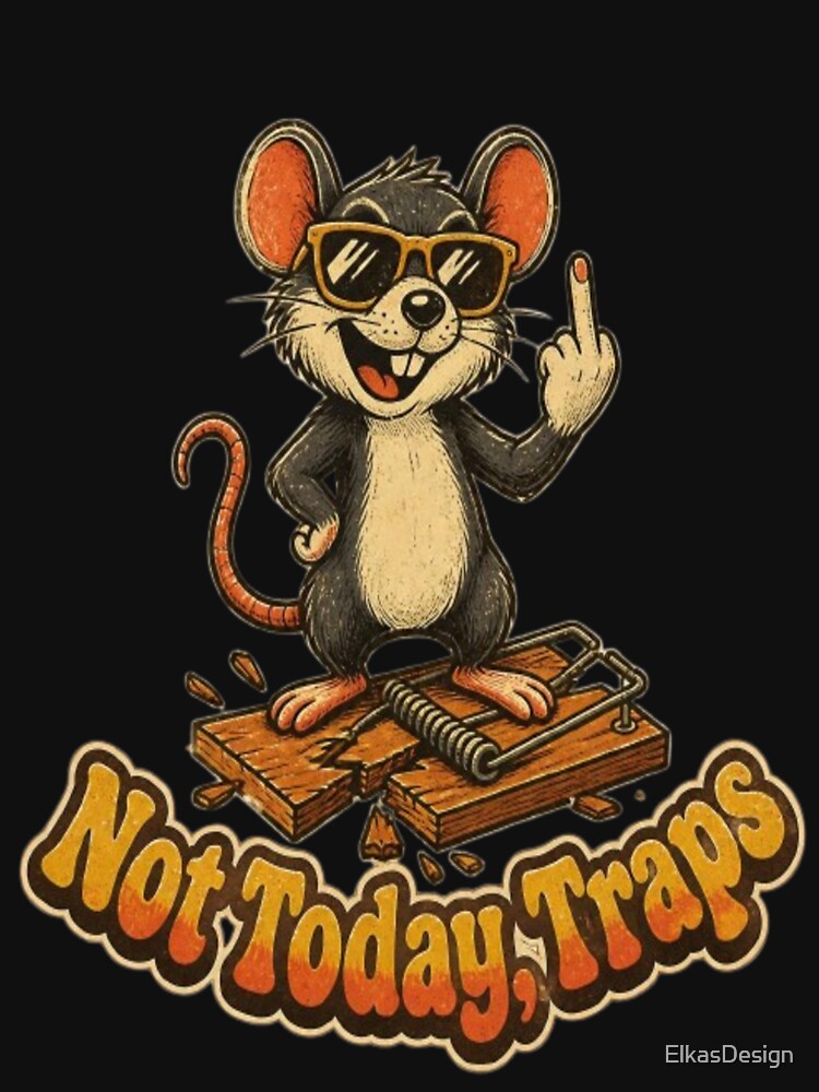 Funny Not Today Traps Vintage Shirt 70s Groovy Mouse Middle Finger Sarcastic T-Shirt by ElkasDesign