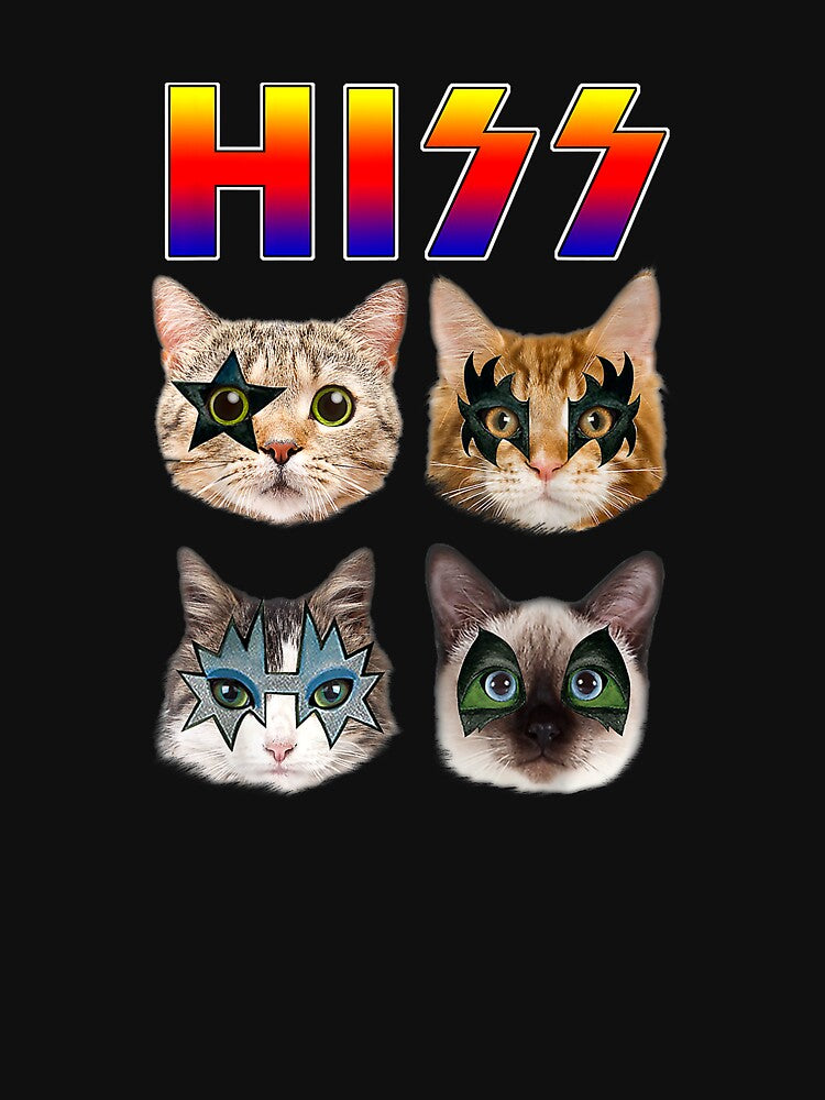 Hiss Funny Cats Kittens Rock Rockin Short Sleeve T-shirt Gift Tee Pun by Othinus