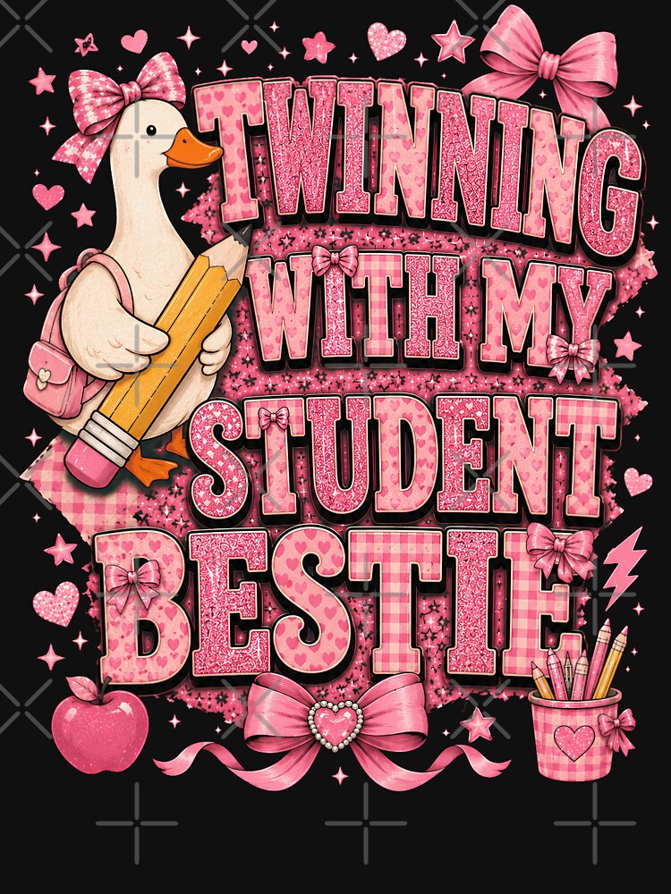 Twinning With My Student Bestie Shirt, Matching Teacher Student Tee, Pink Coquette Classroom Outfit, Teacher Appreciation Gift by THREE LITTLE BEANS
