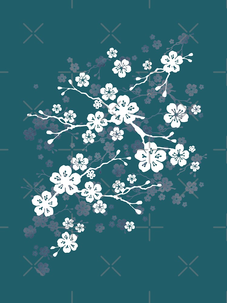Navy and white cherry blossom pattern by adenaJ