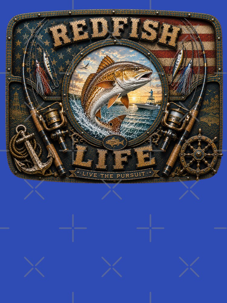 Redfish Life Live the Pursuit Saltwater Fishing American Flag Coastal Fishing Wall Art by artistwill