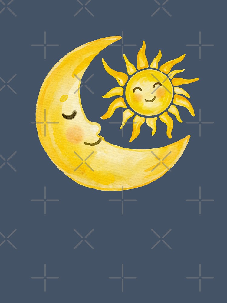 Cute Sun and Moon Watercolor Illustration – Celestial Nursery Art, Kawaii Smiling Sun & Crescent Moon Design by Little Bloom Studio