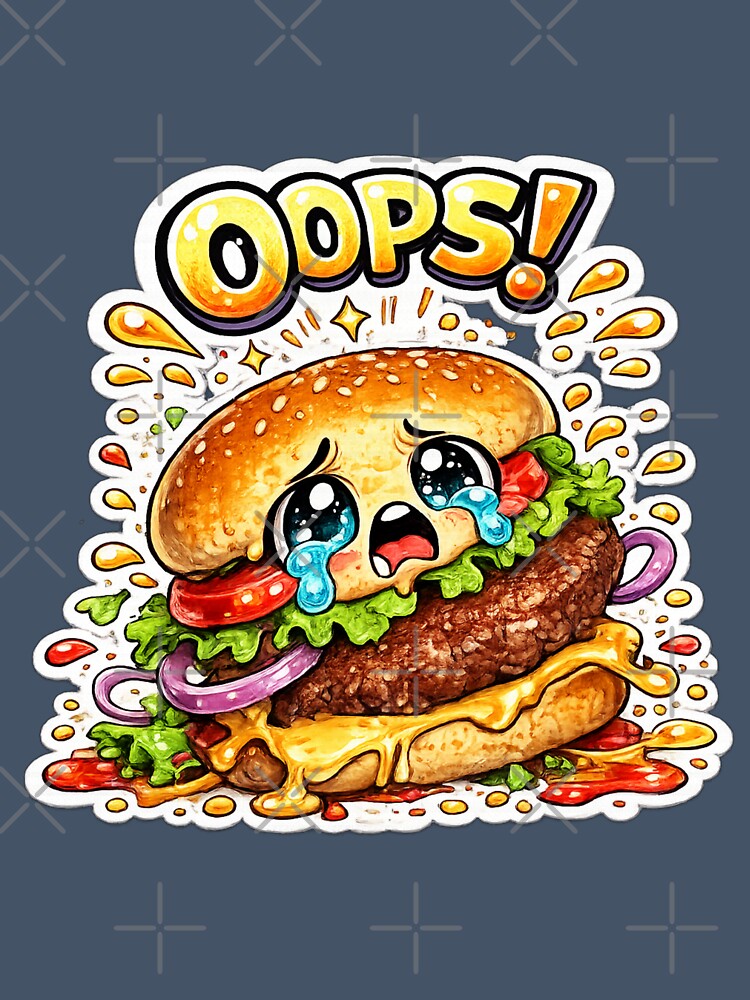 Oops Burger – Cute Kawaii Dropped Burger Manga Design by Kevin Shearer