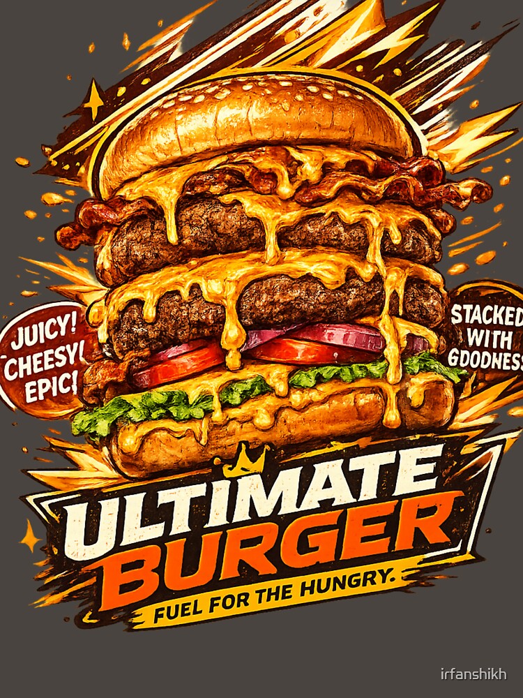 Ultimate Burger: Fuel For The Hungry Stacked Cheeseburger Design by irfanshikh