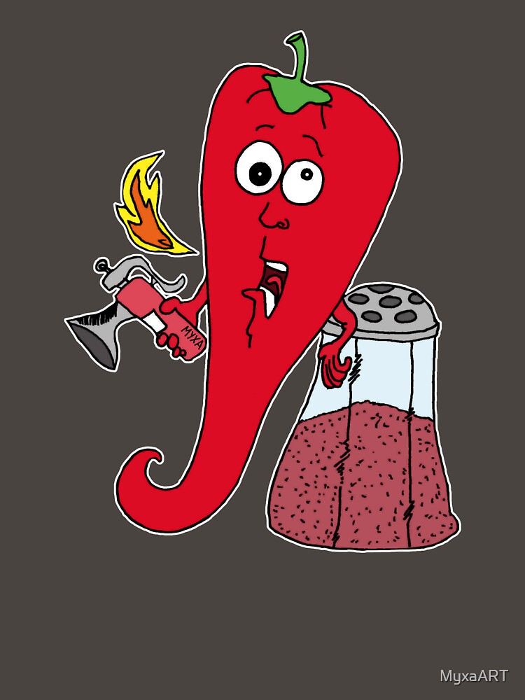 Funny Chili Pepper Spicy Hot Food Pun Extinguisher Meme by MyxaART