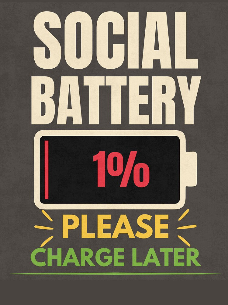Social Battery 1% Please Charge Later Funny Introvert T-Shirt by Uvclick