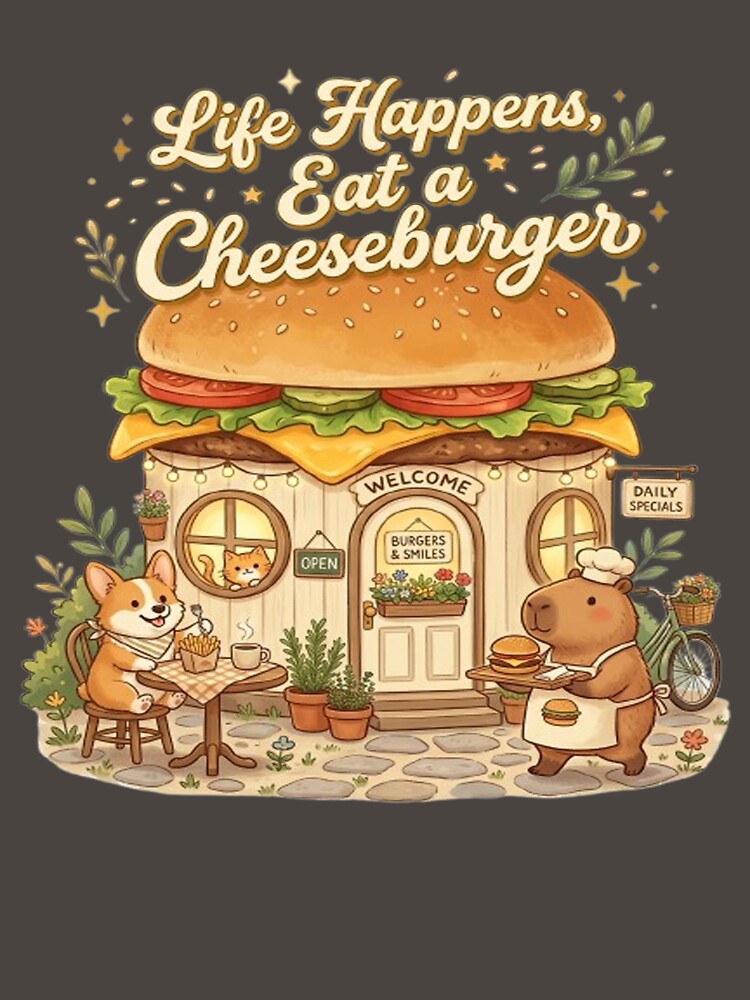 Life Happens, Eat a Cheeseburger | Cute Tiny Cheeseburger Café | National Cheeseburger Day Sticker by CreativeNest Prints