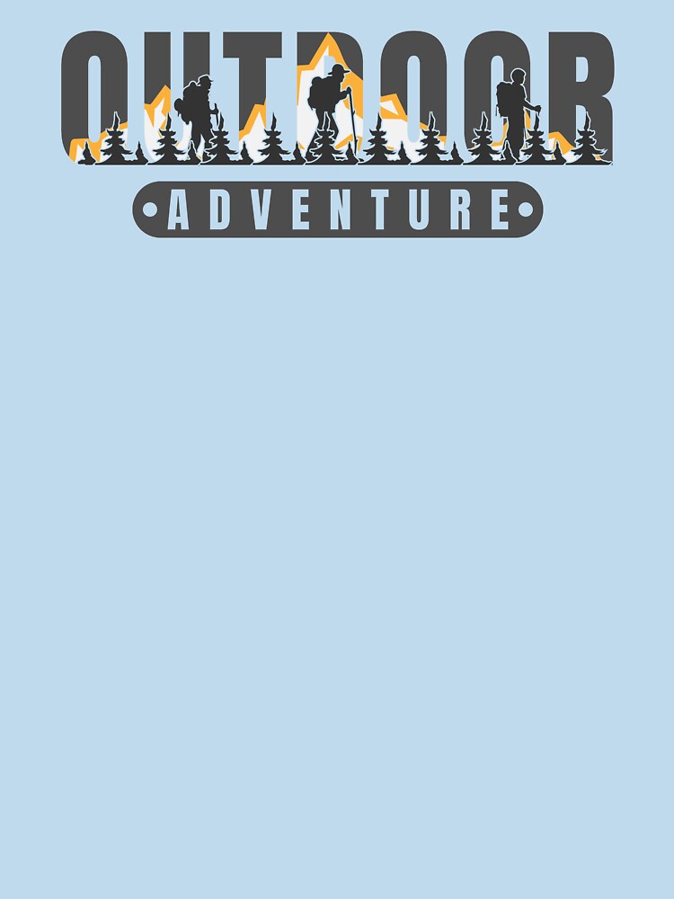 Outdoor Adventure lettering with mountains and hikers by velisani