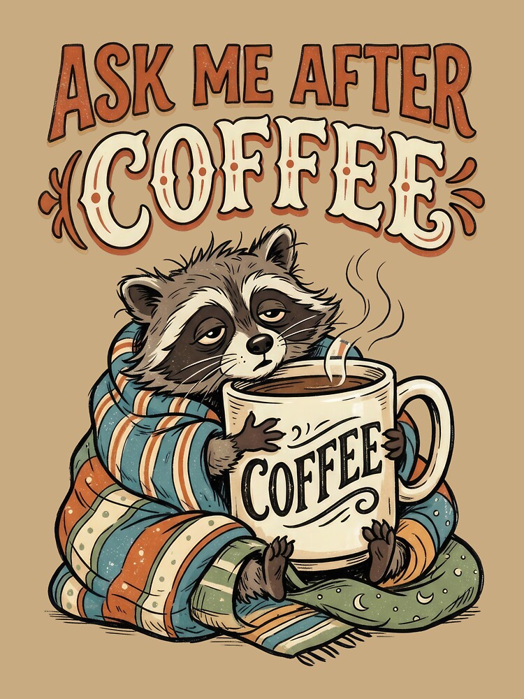 Ask Me After Coffee Funny Raccoon | Cozy Coffee Lover Quote by PlumArtDesign