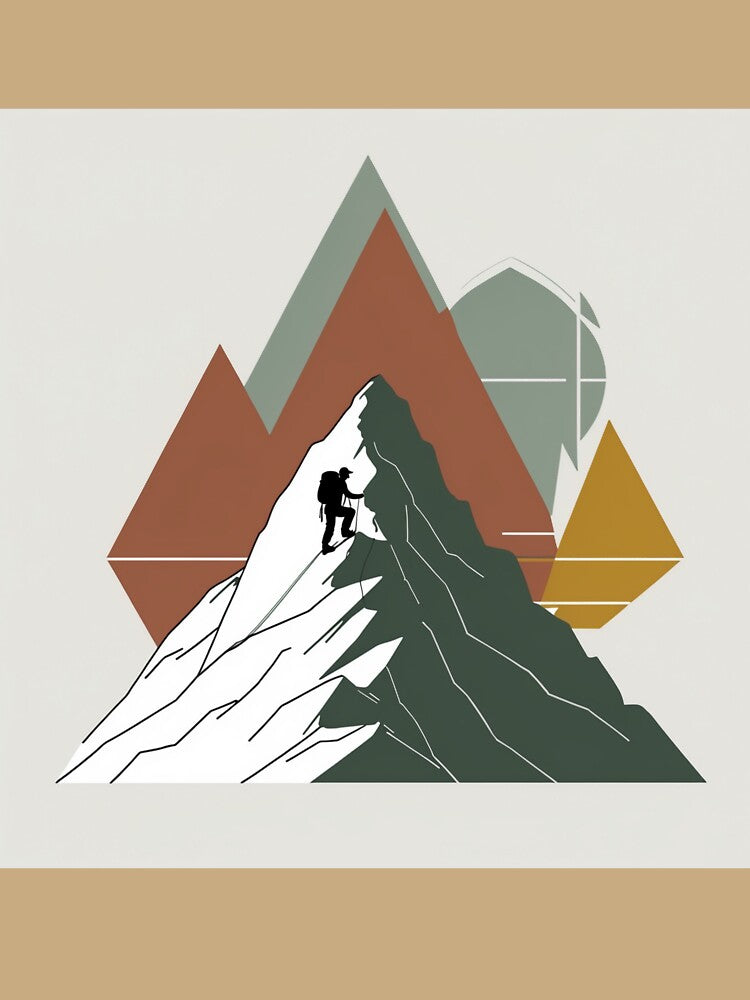 Climb The Mountain - Minimalist Geometric Hiking Art by NeuralAuraArts