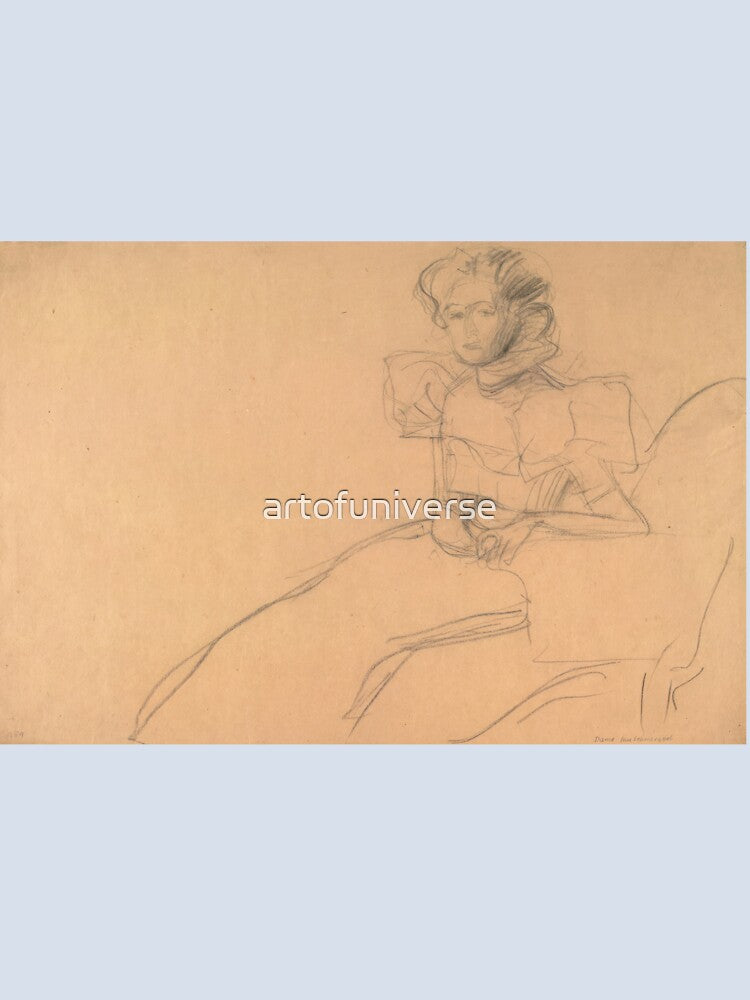 Woman Sitting in an Armchair Study by Gustav Klimt: Minimalist Line Art Poster by artofuniverse