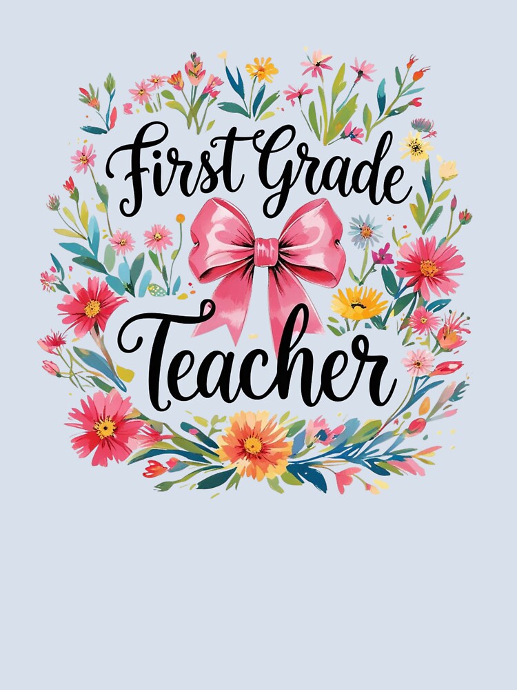 Floral Teacher Tshirt | Pre-K, Kindergarten, First Grade Teacher Gift with Pink Bow by CoconutCoastDesigns
