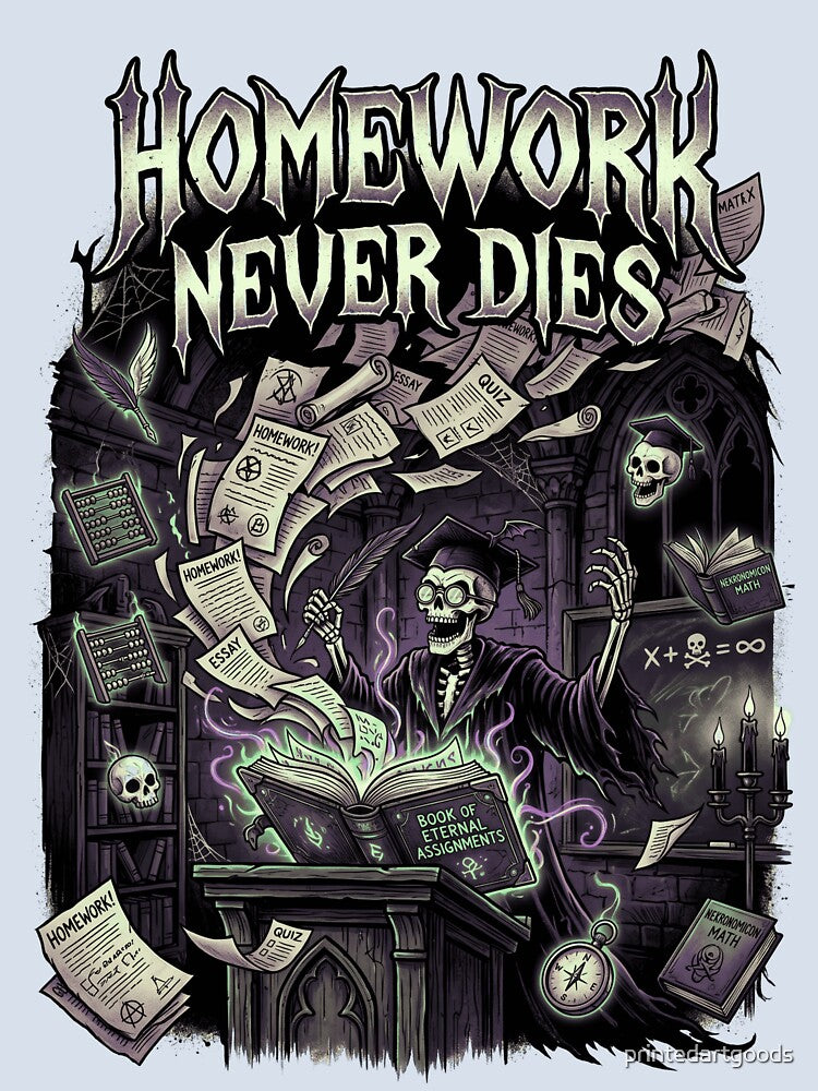 Homework Never Dies Gothic Skeleton Teacher Halloween by printedartgoods