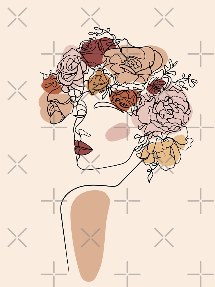 Line Art , Boho style Woman face with flower by Ireneart369