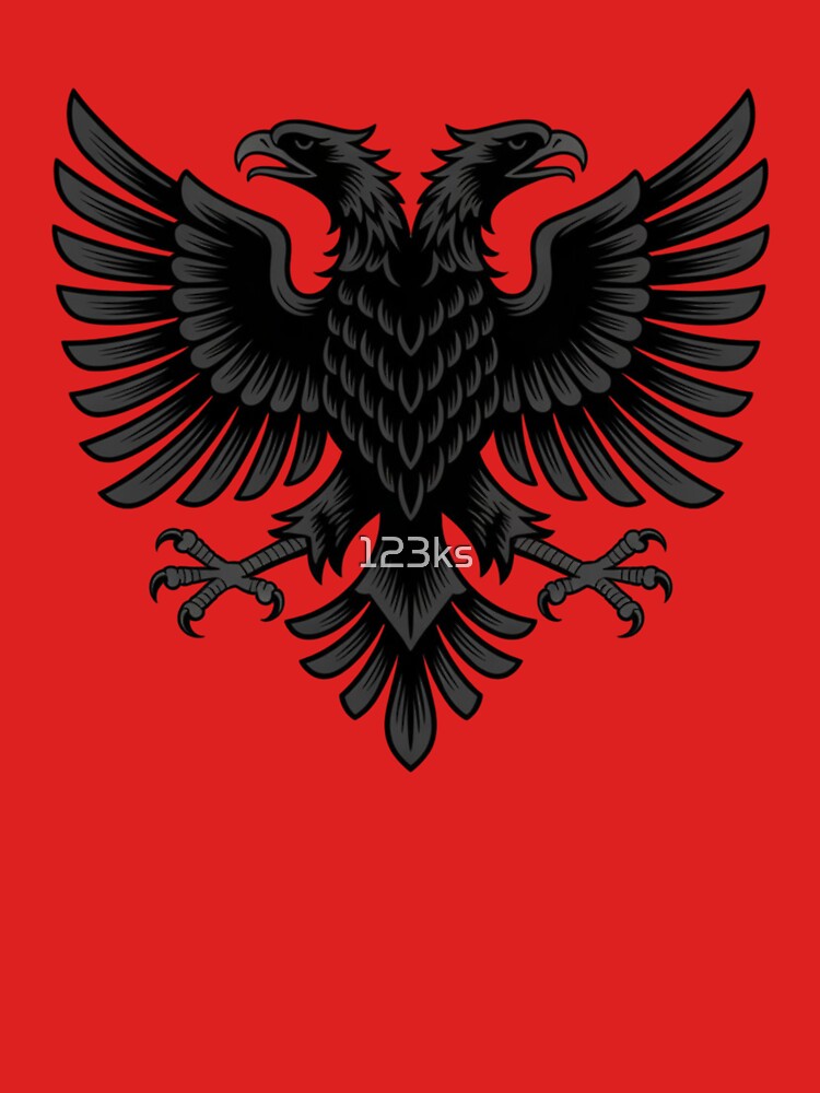 Highly detailed Albanian double-headed eagle emblem in a powerful heraldic style by 123ks