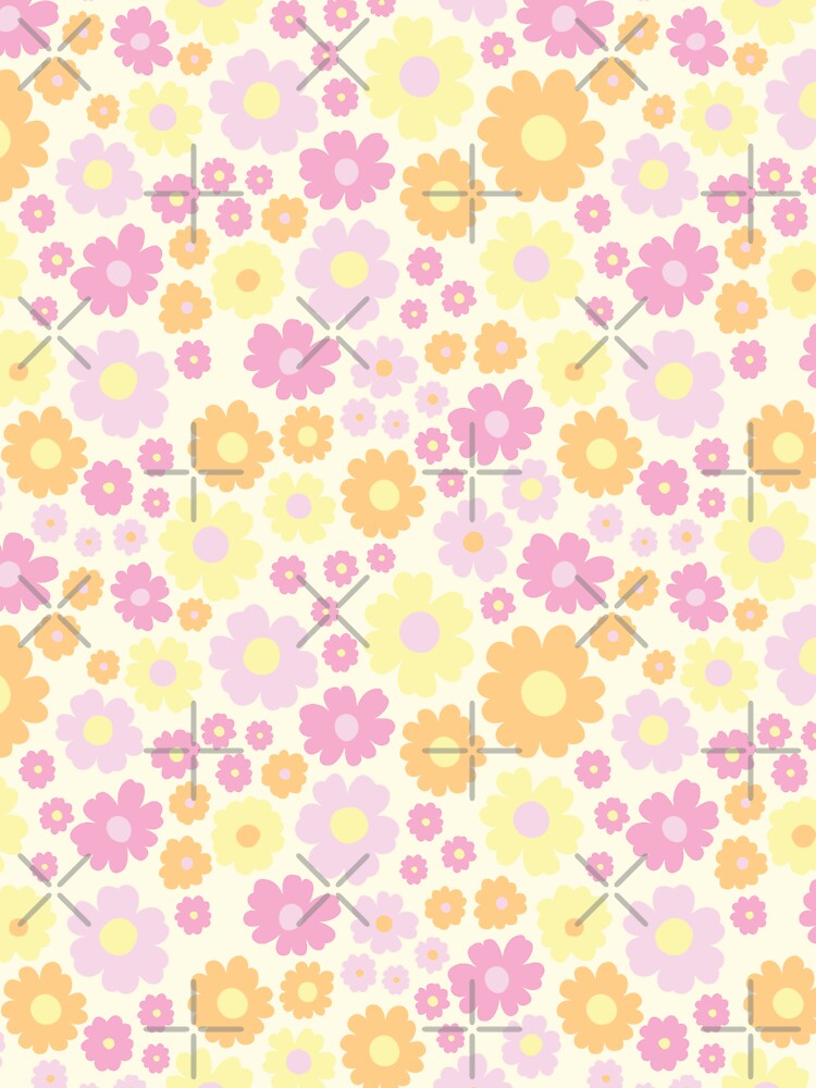 GROOVY RETRO FLOWER POWER GIRLY 70S AND 60S STYLE PINK AND YELLOW by blomastudios