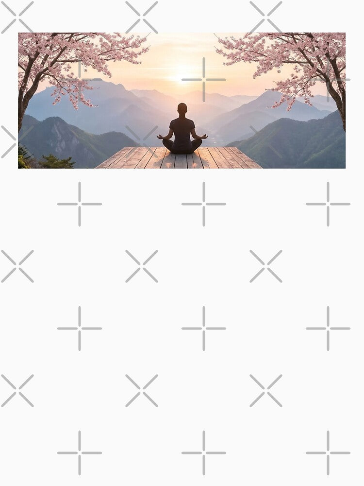Mindfulness Meditation on a Mountain Top Cherry Blossoms by Monocromo Shop