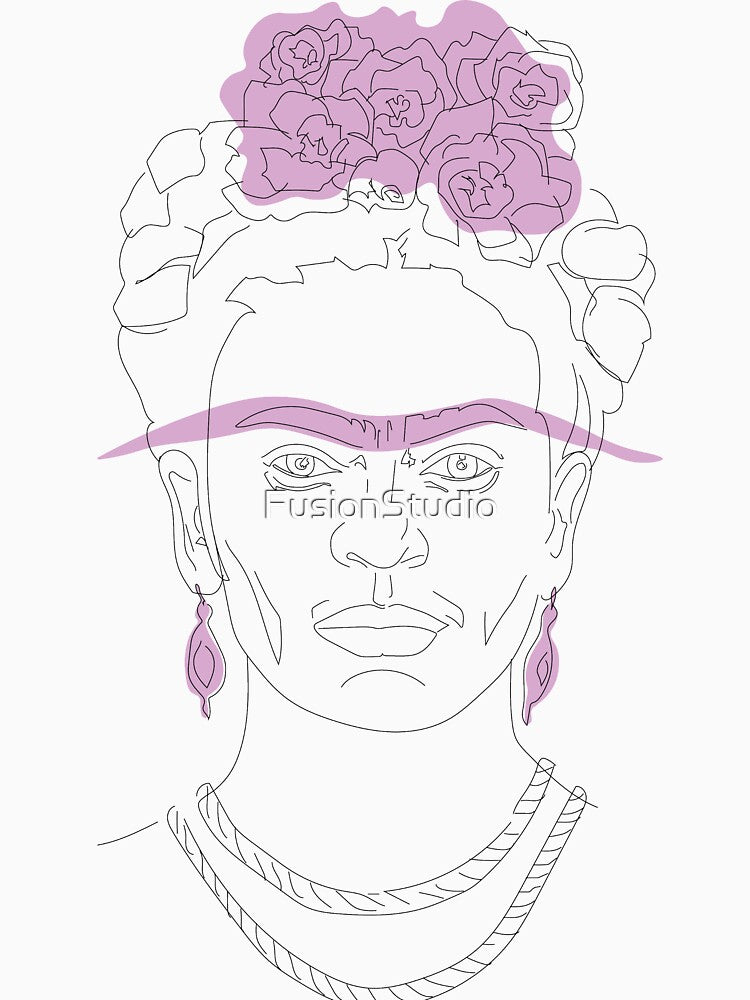 Frida Kahlo Minimalist Line Drawing with Pink by FusionStudio