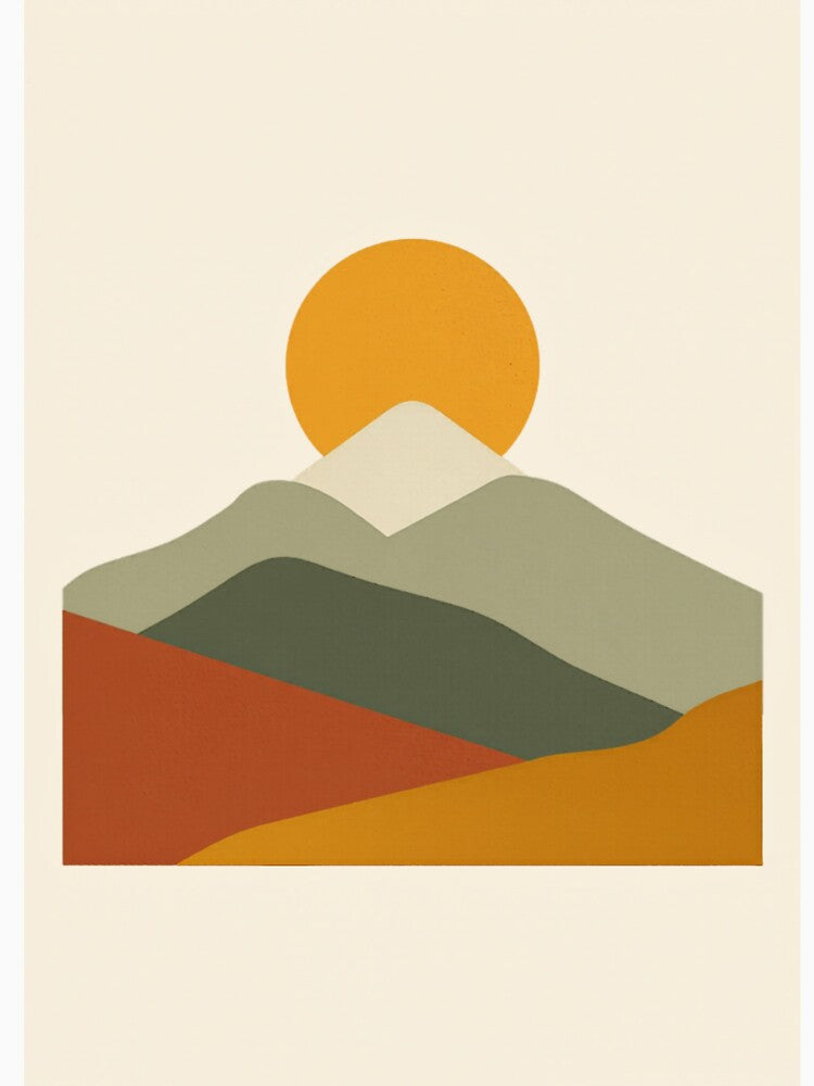 Boho Mustard Sun Mountain Range Minimalist Print by ChromaLens