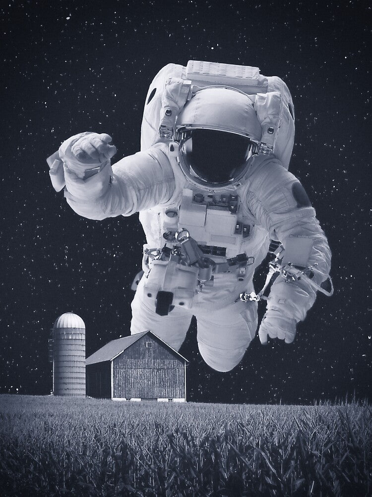 An astronaut floats above a farm. (Based on Interstellar) Blue style by Drawings Project