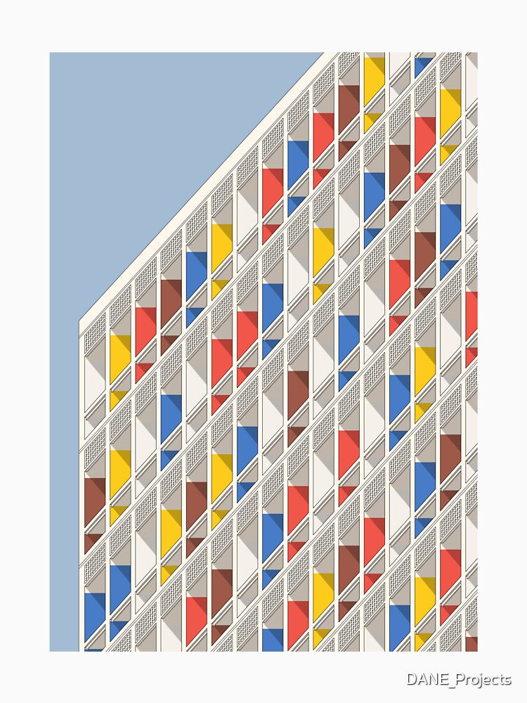 Le Corbusier architecture minimalist illustration Facade Cité Radieuse by DANE_Projects