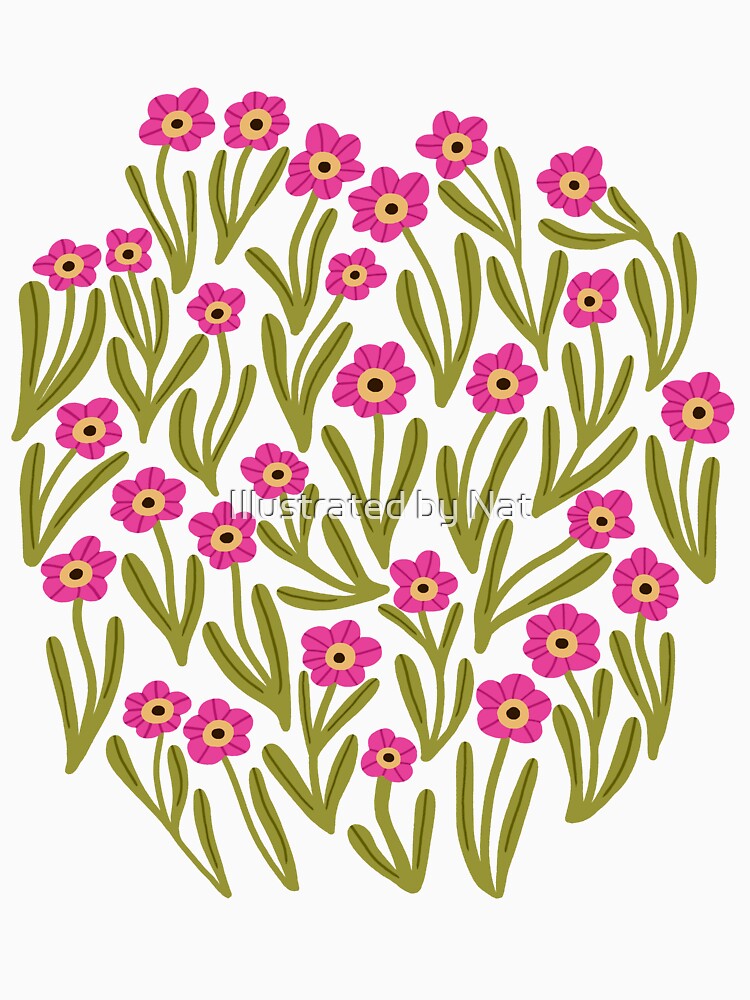 Cute minimalist ditsy flowers in cream, pink and green by Illustrated by Nat