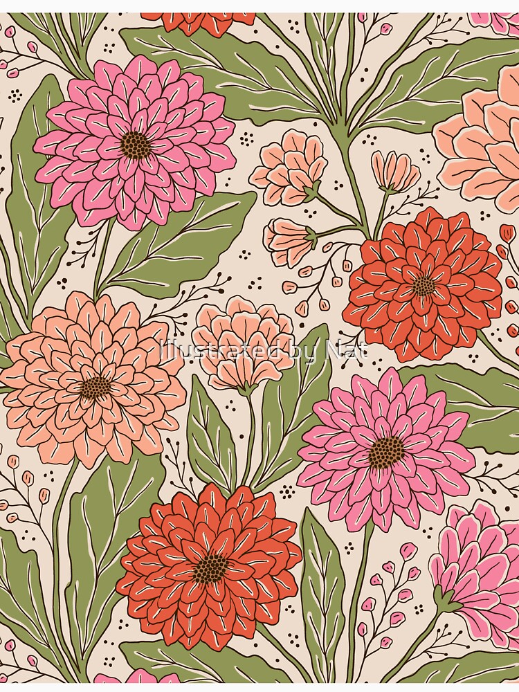 Dahlia garden in cream and pink by Illustrated by Nat
