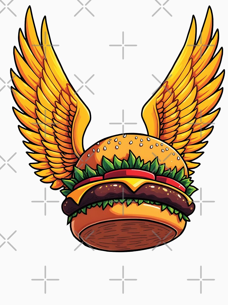 Flying Burger with Golden Wings: Magical Comic-Style Art by WAUZ